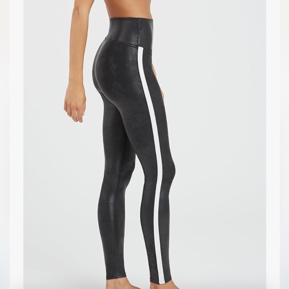 NWT SPANX Black Shiny Leggings with White Stripe! - Picture 3 of 9